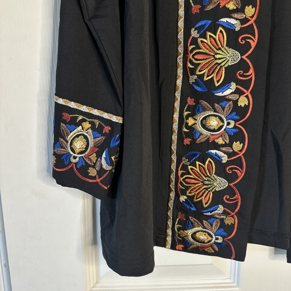 Bob Mackie Byzantine Embroidered‎ Border Kimono Wearable Art Size XS Black - Picture 5 of 7
